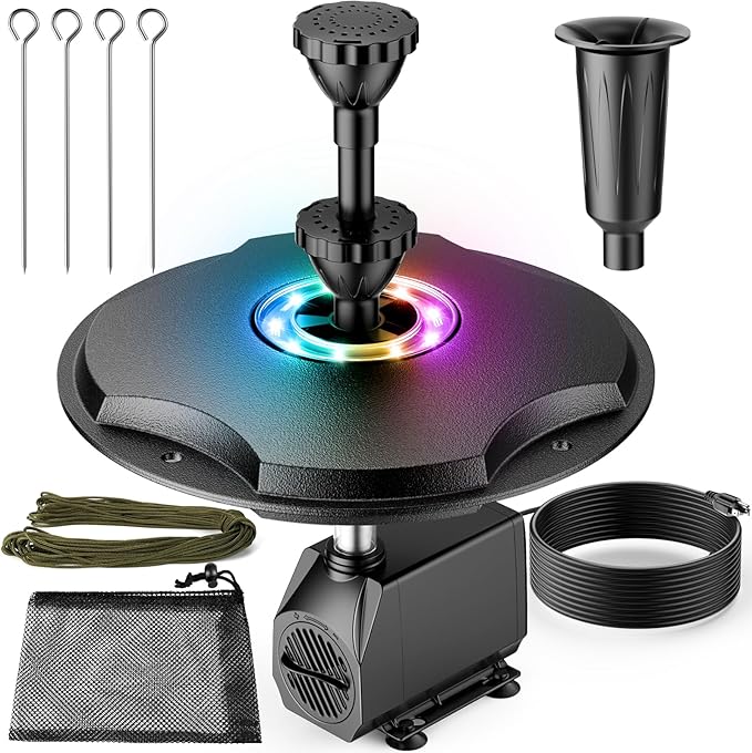 Antfraer Floating Pond Fountain with LED Lights - 40W 660GPH Pump with 3 Spray Modes, Floating Fountain 27FT Power Cord & 65.6FT Mooring Line for Garden Ponds, Waterfalls & DIY Water Features