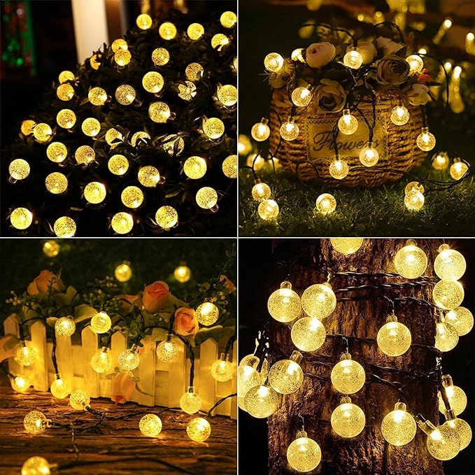 Solar String Lights, Small Crystal Ball ,Outdoor String Light 60 LED 40ft 8 Lighting Modes Waterproof Solar Powered Patio Solar Light for Garden Yard Porch Wedding Party Decor (Warm White)