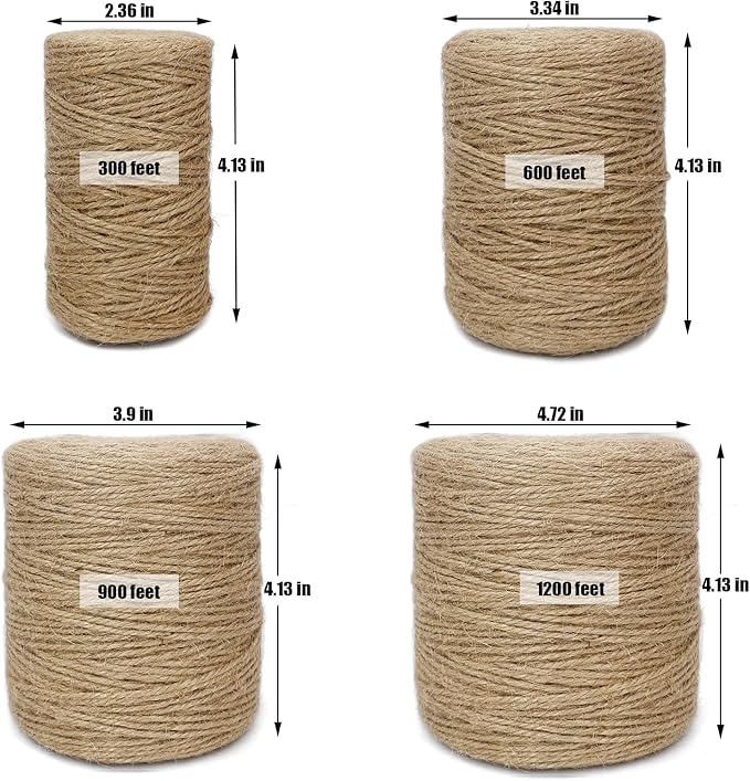 Leecogo 2mm Jute Twine 600 Feet 3Ply Twisted Heavy Duty Brown Twine String Ribbon for Arts Crafts DIY Project Gardening Packing Materials