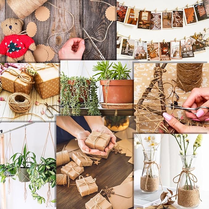 XSEINO 2400Feet Natural Jute Twine Strong Garden Twine Rope for Arts Crafts Gift Wrapping Gardening Tomato Climbing Plant Tie Floristry Packing Decor