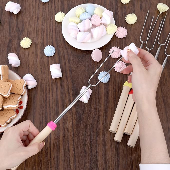 6 Pack Smores Sticks, 32 Inch Marshmallow Roasting Sticks for Fire Pit, Extendable Roasting Skewers with Bag, Hot Dog Fork, Smores Kit for Campfire Camping Essentials