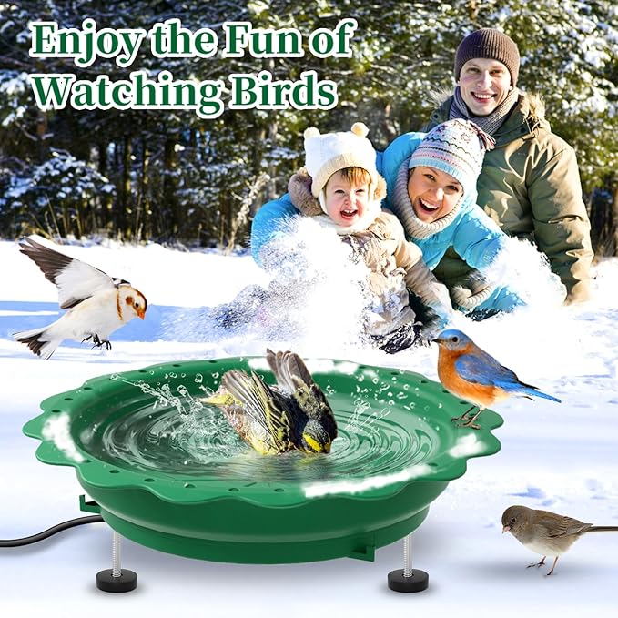 Heated Bird Bath for Outside Winter, Powerful 100W Thermostat Control Heated Bird Baths for Outdoors with 3 Metal Extension Screws, Heated Birdbath Water Heater for Garden Yard Patio Lawn(Green)