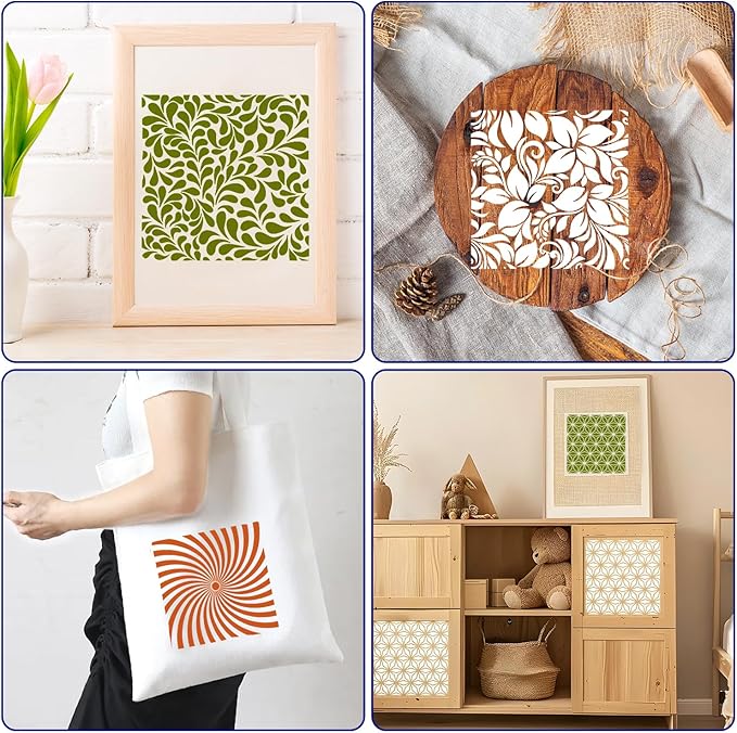 16 PCS Geometric Stencils 6 x 6 Inch Reusable Mandala Painting Templates for Scrapbooking Cookie Tile Wall Furniture Floor Decor Craft Drawing Tracing DIY Art Supplies