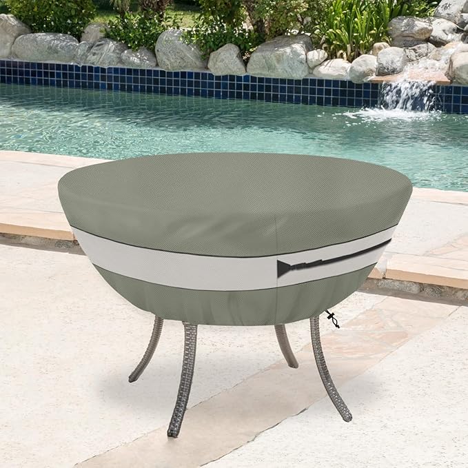 Round Patio Table Cover,Suitable for 48 Inch Diameter Patio Round Table,Waterproof Heavy Duty Round Outdoor Coffee Table Cover Grey Green