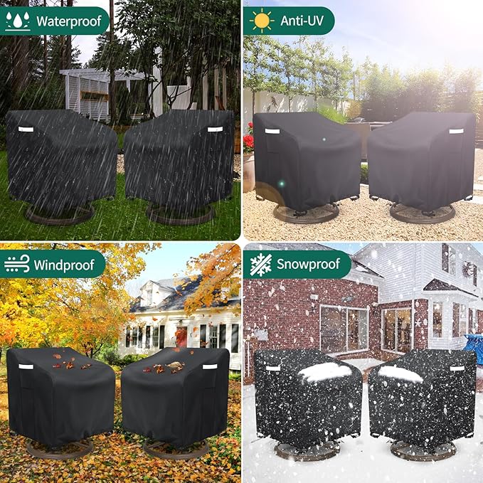 AKEfit Outdoor Swivel Lounge Chair Cover 2 Pack,Heavy Duty Waterproof Patio Chair Covers for All-Weather Protection Outdoor Lawn Furniture,Black-33Wx35Dx38.5H inches