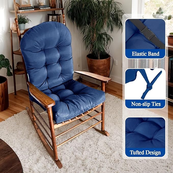 Adirondack Chair Cushion Set of 2 Thick Indoor/Outdoor Rocking Chair Cushion with Elastic PP Cotton Water-Resistant Patio Furniture Cushions High Back Seat Pads for Porch Yard Lawn Chairs 44x19x4