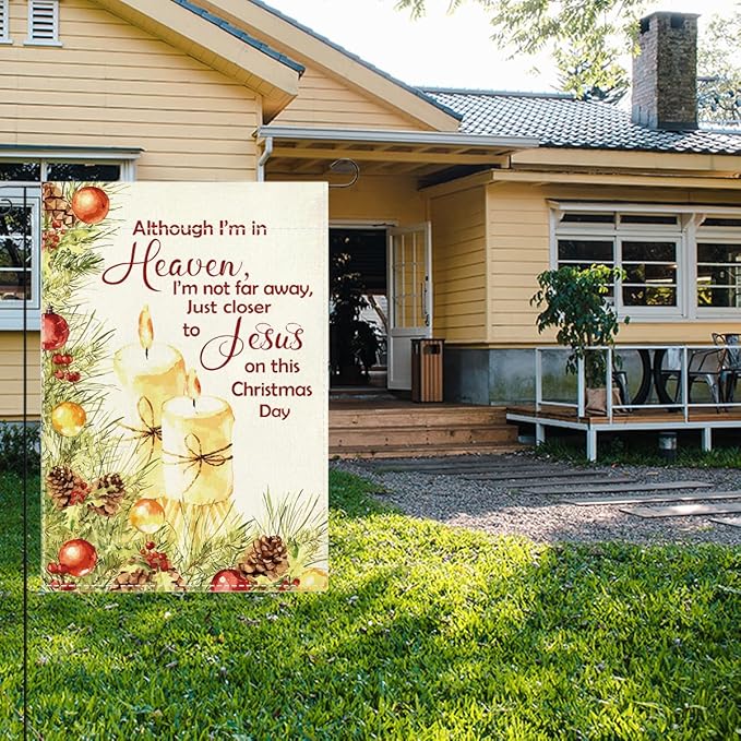 Christmas In Heaven Memorial Christmas Garden Flags for Outside Xmas Winter Holiday Outside Outdoor Lawn Patio Decorations Yard Flag Double Sided 12x18 Inch