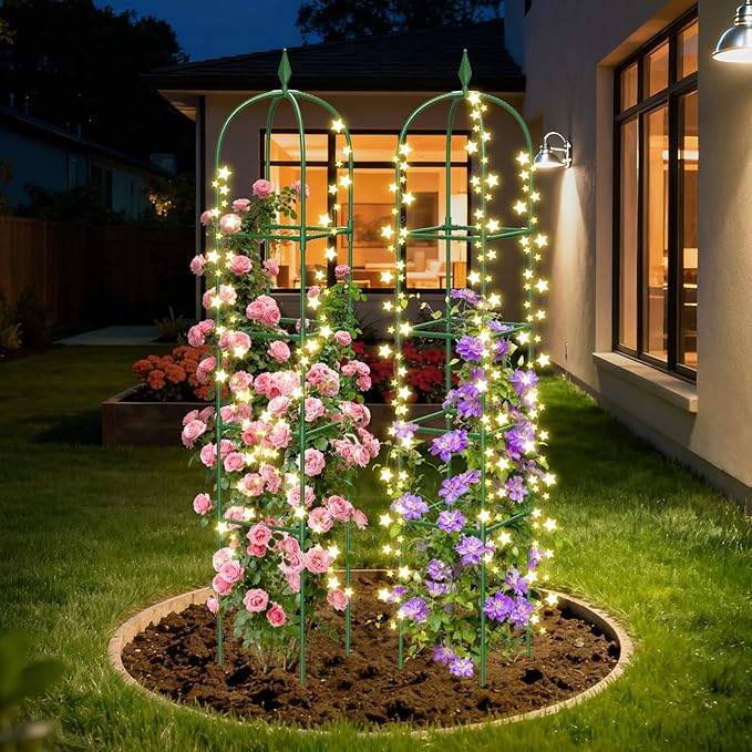 2 Pack Garden Obelisk Trellis for Climbing Plants, 71" Metal Rustproof Plant Support Rose Trellis, Tower Potted Cages for Flowers Fruits Vegetable Vines Indoor & Outdoor, Green(4 Tiers)