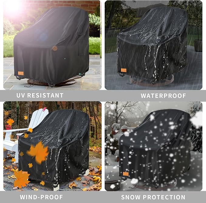 Outdoor Swivel Chair Covers Waterproof 2 Pack,Outdoor Chair Covers Patio Furniture Cover for Deck Patio Swivel Chair Heavy Duty, 28 W x 32 D x 36 H inches,Black