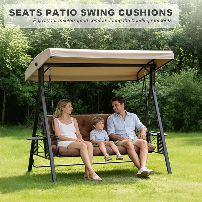 Porch Swing Cushions,Outdoor Cushions 3 Seater Replacement with Backrest, Waterproof Thickened Bench Cushion with Ties for Porch, Patio,Outdoor, Backyard and Garden (Coffee 47 * 40 in)