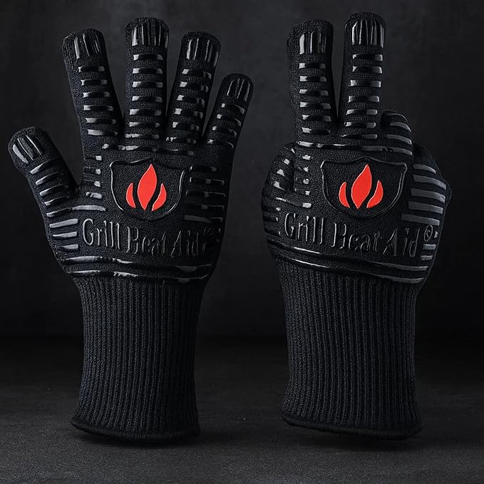 GRILL HEAT AID Extreme Heat Resistant BBQ Gloves - 1472ยฐF Grill Gloves Heat Proof for Men EN407 Certified Fireproof Grilling Gloves for Fire Pit & Smoker, High Temp Grill Mitts for Outdoor Pizza Oven