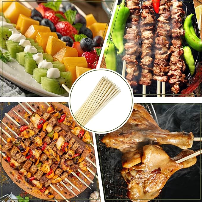 Barbecue Skewers (50 Pack), 8 Inch Natural Bamboo Skewers, 5 mm Wooden Skewers for Carmel BBQ Cotton Candy Wood Semi Pointed Lollipop Sticks Barbecue Corn Dog Cake Pops