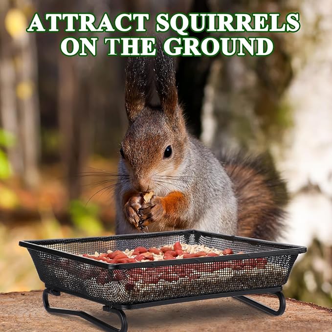 Nuogo 4 Pcs Platform Bird Feeder 7 Inches Ground Bird Feeder Tray for Outside Metal Squirrel Feeders Rust Resistant Mesh Seed Tray Garden Yard Decoration for Outdoor Wild Dove(Square)