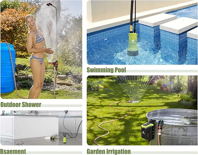 FLUENTPOWER Cordless Submersible Water Pump Kit, 18V 4Ah Battery Operated 530GPH 66FT 2 Bar Portable Transfer Sump Pump with G3/4" Garden Hose, for Water Tank Pool Pond Boat Rain Barrel