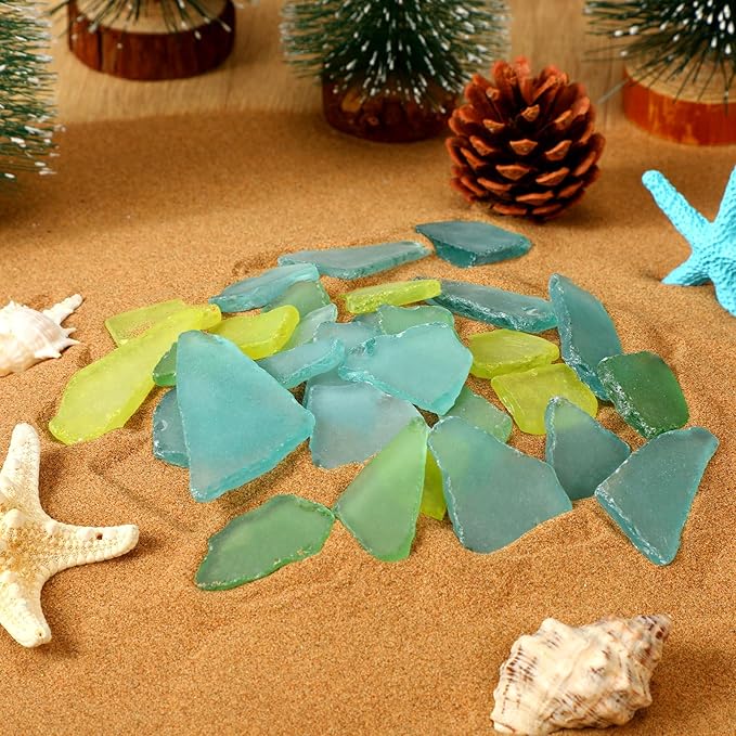 Jetec 25 oz Sea Glass for Crafts Pieces Decor Flat Frosted Sea Glass Vase Filler Crushed for Beach Wedding Party Decor Home Aquarium DIY Craft Supplies(Green, Yellow, Blue)