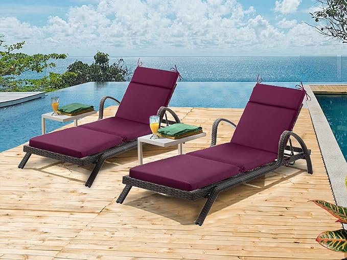 Outdoor Chasie Lounge Tufted Thick Cushion with Ties,Replacement Wicker Chair Cushion for Paito Fruniture,72x21x3inches,All Weather,Plum