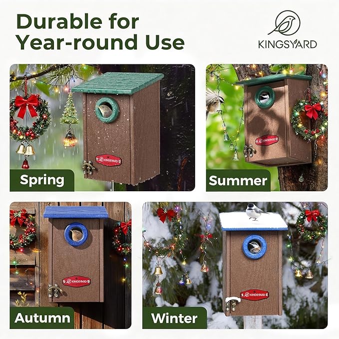 Kingsyard Recycled Plastic Bird House for Outdoors - Weatherproof Wren Bird Nesting with Predator Guard & Air Vents, Green