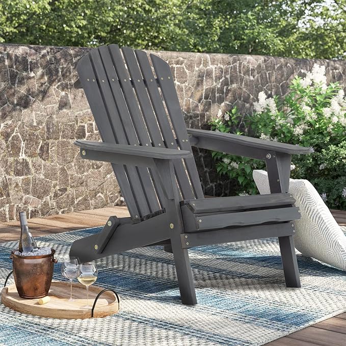 FDW Folding Adirondack Chairs Set of 2, All Weather Patio Chairs Outdoor Fire Pit Chairs for Patio Lawn Garden Backyard Deck Pool Beach