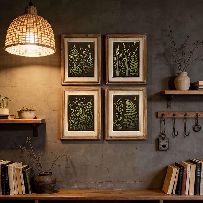 Botanical Wall Stencil Kit for Painting - Large Reusable Plastic Fern, Leaf & Flower Templates, 6 Pack DIY Seamless Stencils for Crafts, Canvas & Home DéCor Art