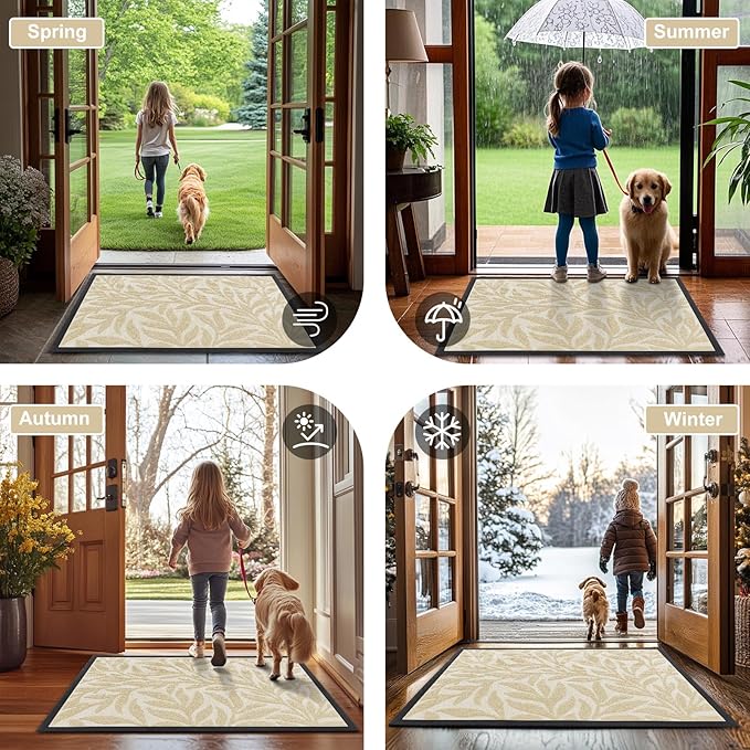 Smiry Front Door Mat Indoor Outdoor Entrance, Heavy Duty Natural Rubber, Trap Dirt and Moisture, Non-Slip Doormats, Low Profile, Easy Clean Patio Porch Entryway Mat, 47x23, Beige
