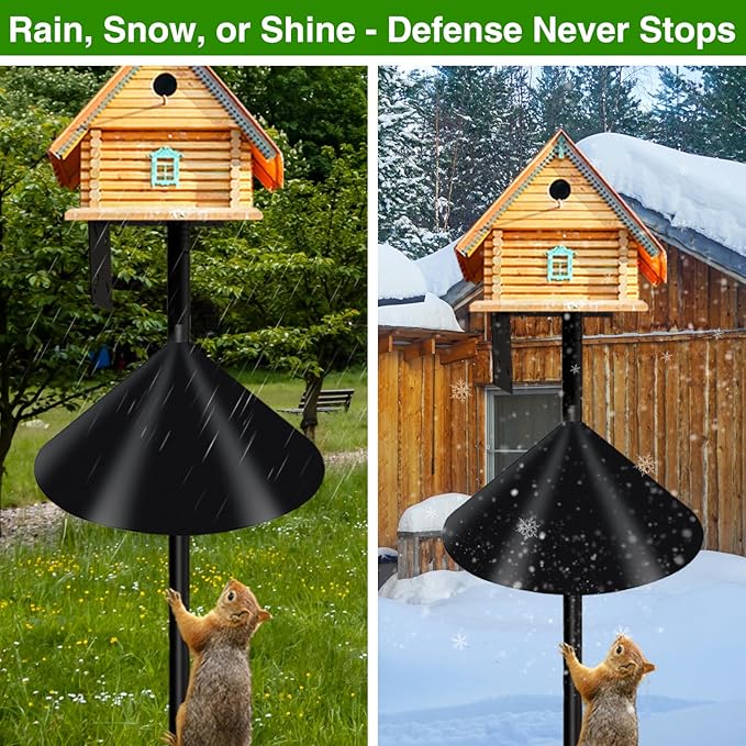 Wider Squirrel Baffle for Bird Feeder Pole, Raccoons Rodents Guard Stopper for Outside Shepherd Hooks, Easy Assembly Baffle for Bird Feeding Pole (16Inch 2 Pack Glossy Black)