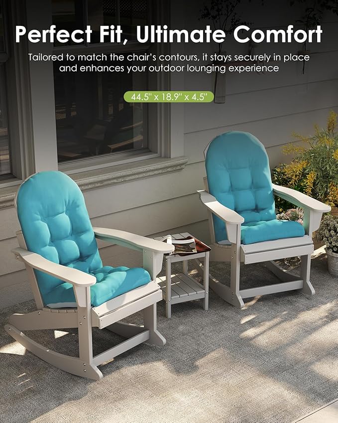 GREENVINES Adirondack-Chair-Cushions-Set-of-4 | Polyester | Waterproof | Outdoor High Back Rocking Chairs Cushion | Seat with Ties | Non-Slip | Thickened Pad for Patio | 44.5" x 17.3" x 4.1" | Arctic