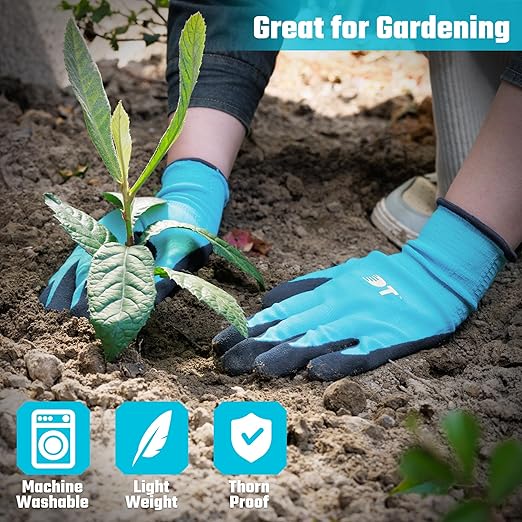 DT 6 Pairs Garden Gloves, Work Gloves with Latex Coating, Pink & Blue, Large, for Gardening, Yard Work