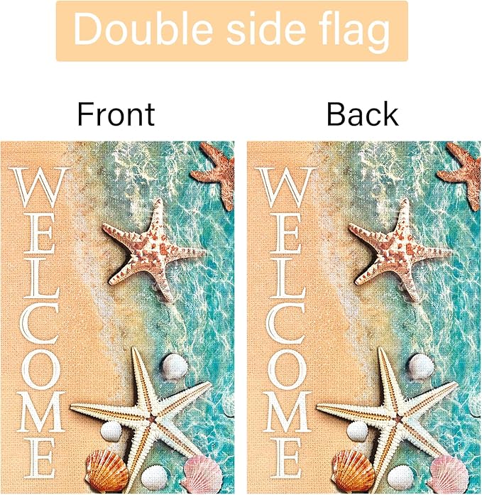 Louise Maelys Welcome Spring Summer Beach Garden Flag for Outside 12x18 Double Sided Vertical, Burlap Small Summer Starfish and Seashell Lake Garden Yard House Flags Seasonal Summer Outdoor Decoration