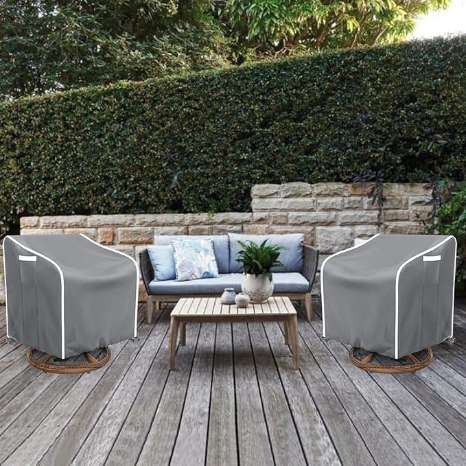 AKEfit Outdoor Swivel Lounge Chair Cover 2 Pack,Heavy Duty Waterproof Patio Chair Covers for All-Weather Protection Outdoor Lawn Furniture,Grey-37.5Wx39.5Dx38.5H inches