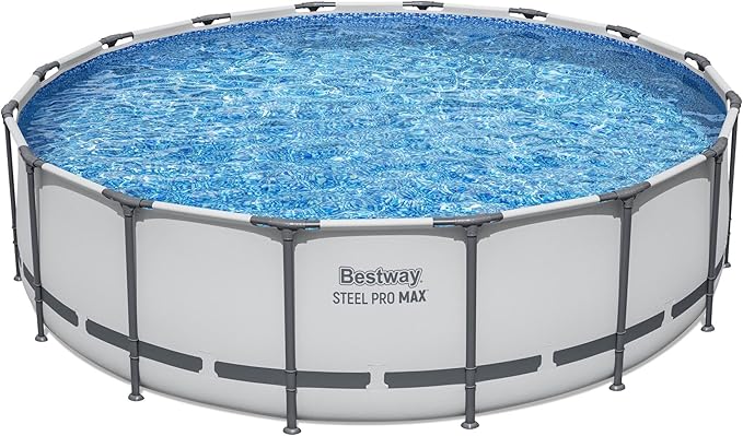 Bestway Steel Pro MAX 16' x 48" Above Ground Pool, Round Metal Frame Outdoor Swimming Pool Set with Filter Pump, Ladder, and Cover, Gray