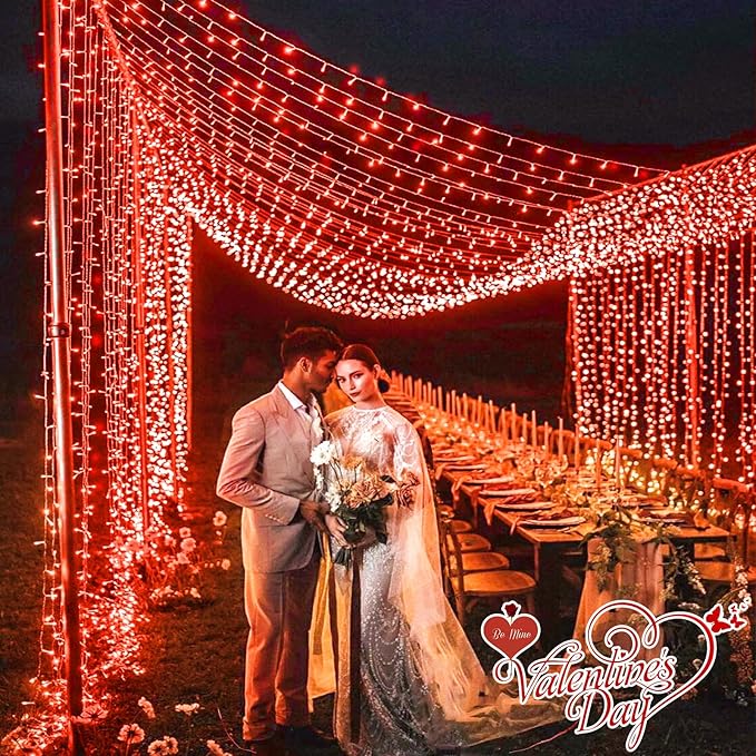 66FT 200 LED Outdoor String Lights, Connectable Valentines String Lights Waterproof with 8 Modes, Plug in Twinkle Fairy Lights Clear Wire for Indoor Bedroom Home Wedding Patio Decorations, Red