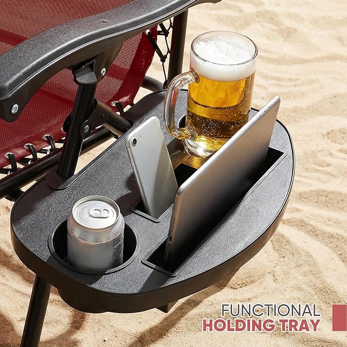 Magshion Zero Gravity Lounge Chair with Canopy, Outdoor Foldable Patio Reclining Chair with Side Tray, Adjustable Anti-Gravity Recliner with Pillow Headrest, Lounger for Lawn Camping Beach (Maroon)