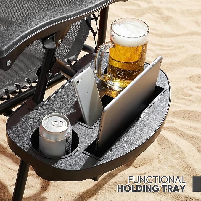 Magshion Zero Gravity Lounge Chair with Canopy, Outdoor Foldable Patio Reclining Chair with Side Tray, Adjustable Anti-Gravity Recliner with Pillow Headrest, Lounger for Lawn Camping Beach (Grey)