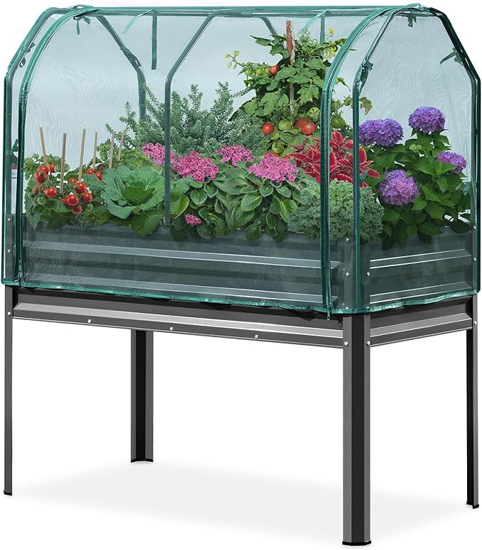 KING BIRD Large Raised Garden Bed with Netting Galvanized Elevated Planter Box with Legs 72×23×55 in for Backyard, Patio, Balcony, 400lb Capacity, Dark Grey