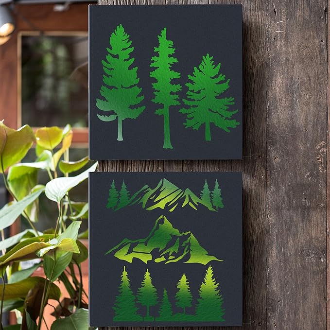 Tree Small Stencils Reusable - Mountain Scene Stencils for Crafts Reuable, Fabric Background Card Scrapbook Journal Decorating