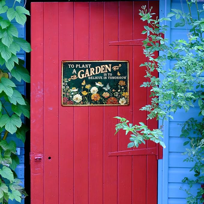 Garden Sign - Vintage Gardening Metal Signs for Outside - Patio Gardening Gifts for Women, Men, Plant Lovers, Gardeners - Home Fence Decor Outdoor Greenhouse Garden Signs - 12''x8'' Metal Sign