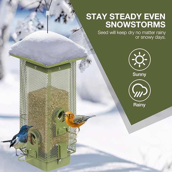 Bird Feeders for Outdoors Squirrel Proof with Weight Activated Perches, Metal Mesh Bird Feeder Hanging Wild Bird Feeder,2.2lbs Seed Capacity for Finch Cardinal Chickadee Sparrow...