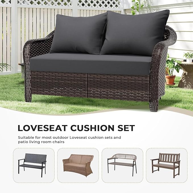 Outdoor Loveseat Cushion Set 46 x 24 inch Waterproof Oxford UV Resistant and Fade Resistant Patio Furniture Cushion, Deep Seat Cushions for Patio Couch, Bench and Swing Chair, Gray