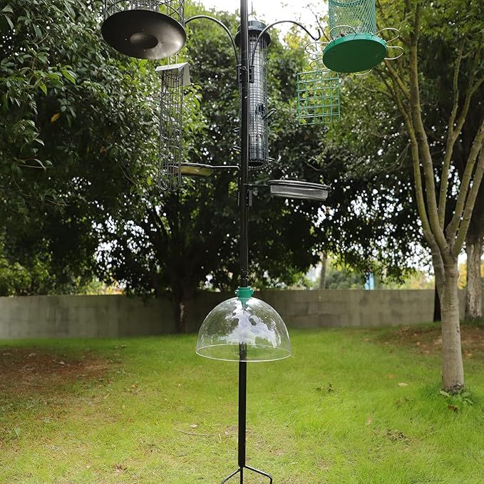 Squirrel Baffle for Shepherp's Hook, Or Squirrel Baffle for Hanging Bird Feeder,12" Clear Dome Protective Cover.