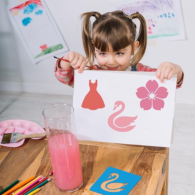 24 Piece Stencils Sidewalk Chalk Stencils Outdoor Stencil for Painting Garden Themed Stencil Kids Style Collection (5 in-Various)