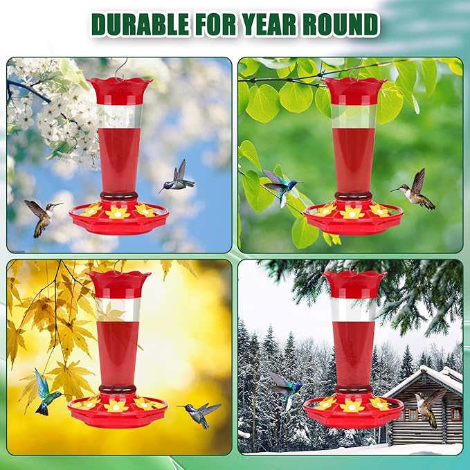 FEED GARDEN 10oz Plastic Hummingbird Feeders for Outdoors - 2 Pack, Ant & Bee Proof, 6 Feeding Ports, Easy Clean Red Nectar Feeders for Outside Hanging, Gifts for Mom