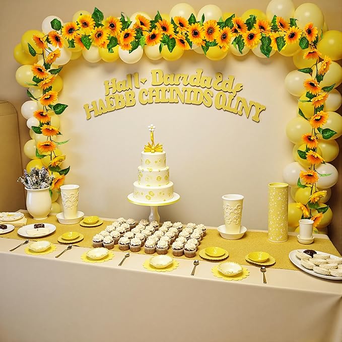 Artificial Garlands and Wreaths Having 28 Flowers,6.23ft Yellow Flower Room Kitchen Garden Birthday Wedding Shower Party Table Decor Wall Decor Artificial Flowers for Outdoors(2 Items)