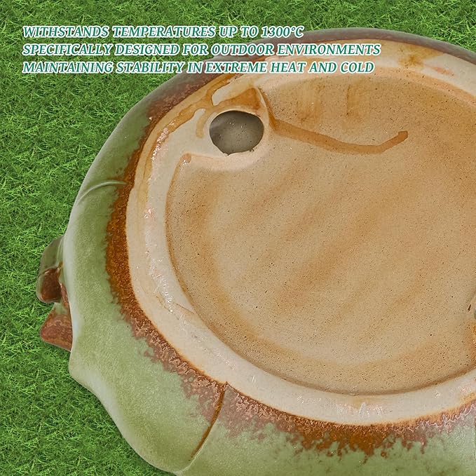 Ceramic Bird Bath Bowl for Outdoors, 9.45-Inch Ground & Tabletop Garden Decor, Weather-Resistant Birdbath for Deck, Balcony, Lawn - Easy Clean Bowl Only - Sage Color