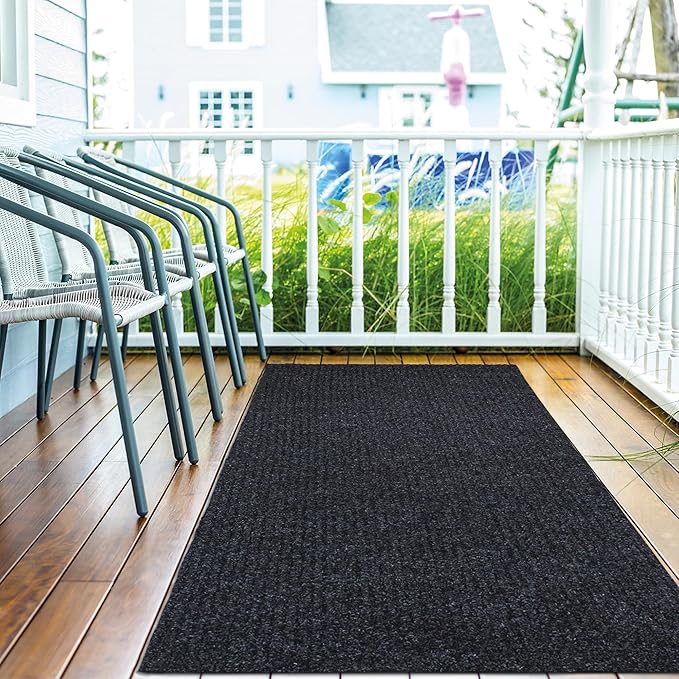Ottomanson Front Door Mat – Non Slip Scraper Mud Mat for High Traffic Entryways, RV & Patio – Dirt Trapping and Durable for Indoor & Outdoor Use – 2' x 5' – Black
