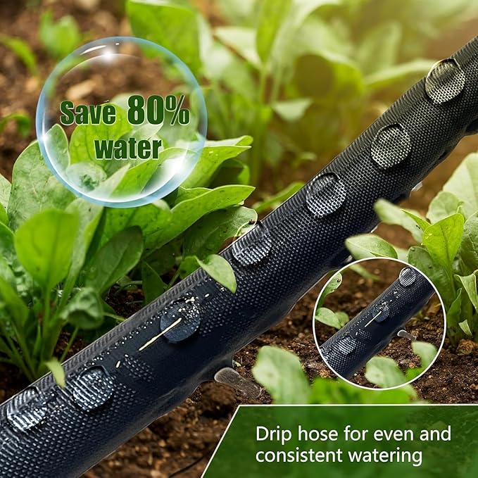 Flat Soaker Hose 100ft, Garden Hose with Heavy Duty Double Layer Design, Drip Irrigation Hose Saves 80% Water, Leak Proof Sprinkler Hose for Garden, Lawn, Vegetable plot (50ft x 2)