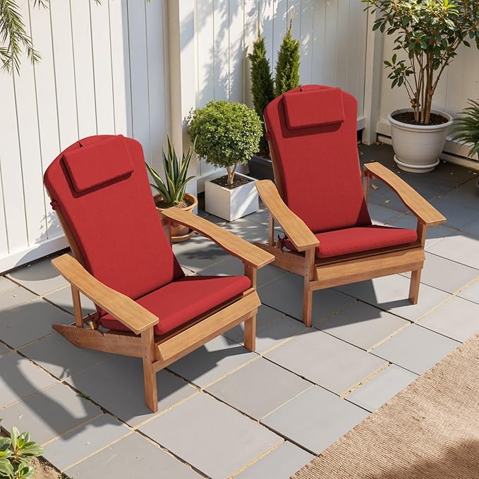 Crestlive 50x20 Inch Adirondack Chair Cushion with Headrest, Water Repellent, Fade Resistant, High Back Outdoor Rocking Chair Cushion for Patio, Chili
