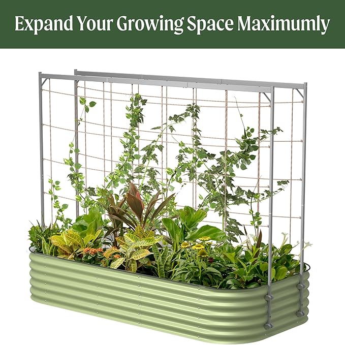 Vego Garden Metal Frame Climbing Trellis, Garden Trellis for Tomato Plants Like Cucumber Beans Tomatoes & Vines, 6.5ft Long Metal Trellis for Raised Garden Beds