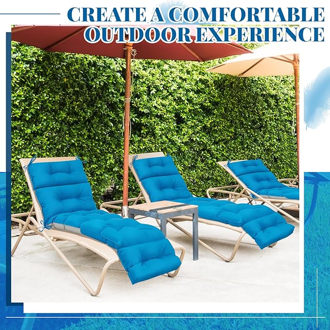 Kigley 2 Pcs Chaise Lounge Cushions 75 x 22 x 5 Inches Soft Lounge Chair Cushion Spring/Summer Seasonal Replacement for Outdoor Indoor Home Office (Light Blue)