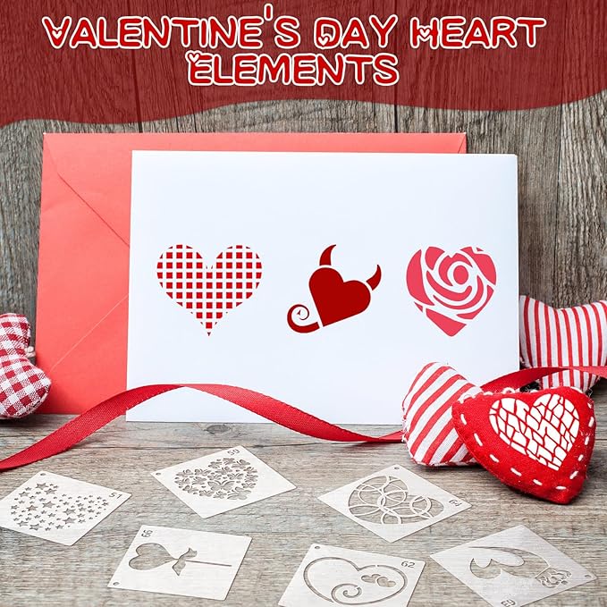 Marspark 66 Pcs Spring Easter Small Stencils for Crafts Reusable 3 Inch Stencils for Painting on Wood DIY Craft Paint Template for Wall Home Decor Card Rock Canvas Drawing Holiday (Love Heart)