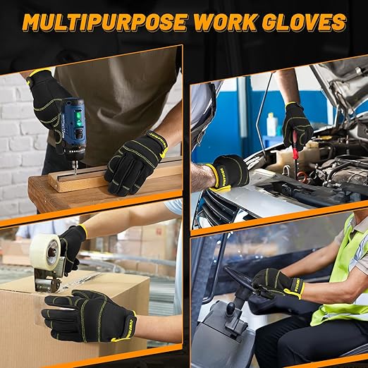 JUMPHIGH Mens Work Gloves 2 Pairs, Synthetic Leather Mechanic Gloves, Touchscreen, Multipurpose, Garden, Construction, Warehouse, Truck Driving (L)